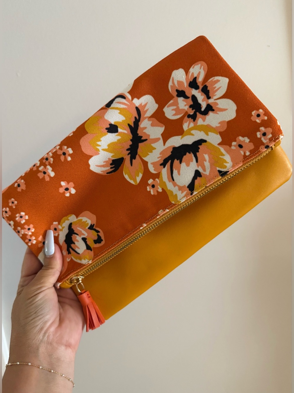 Rachel Pally Reversible Clutch – Orange Floral Pattern / Marigold